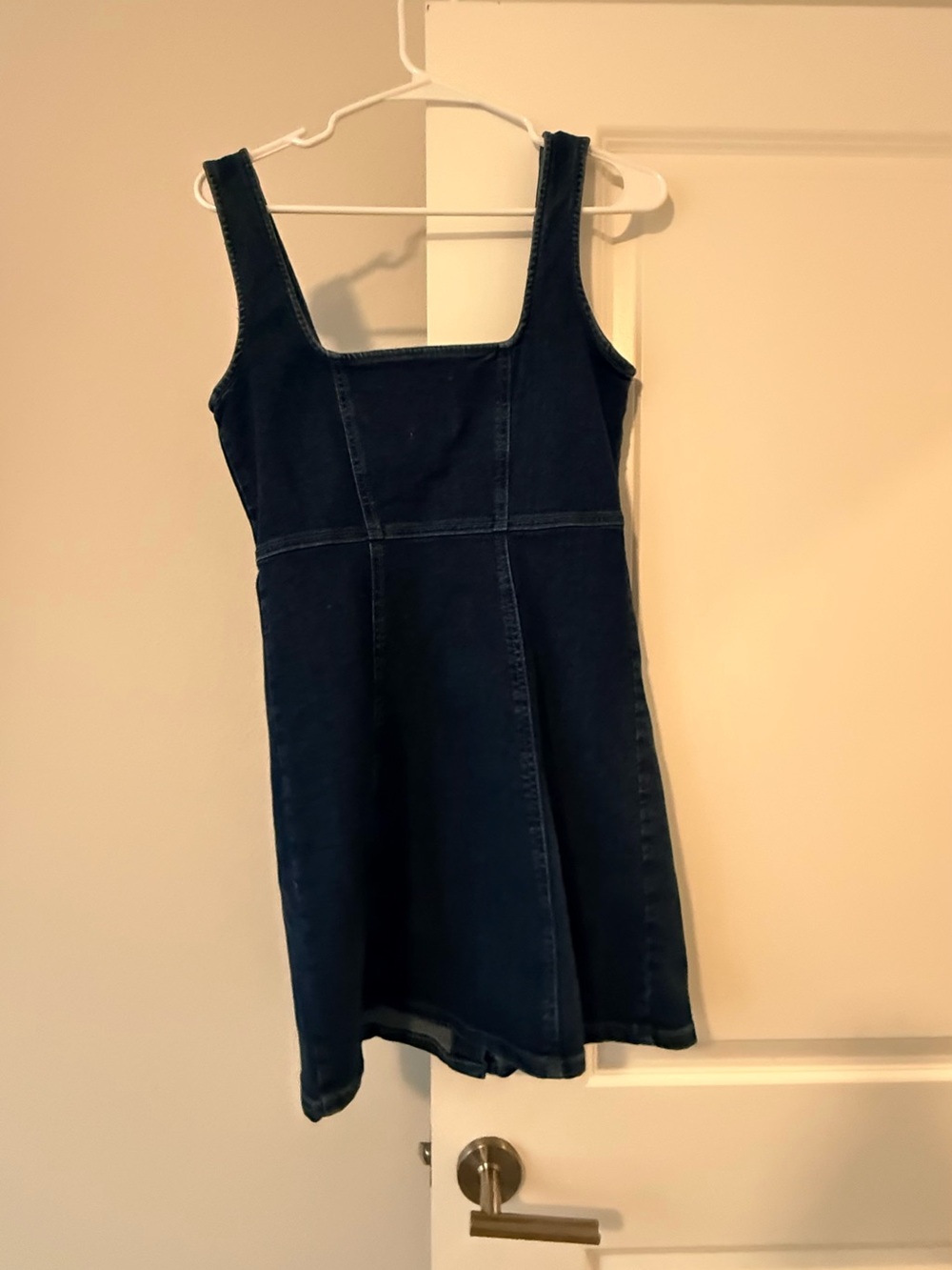 SO Dark Wash Denim Button Front Mini Dress Size M Sleeveless Square Neck❤️ - Picture 7 of 7